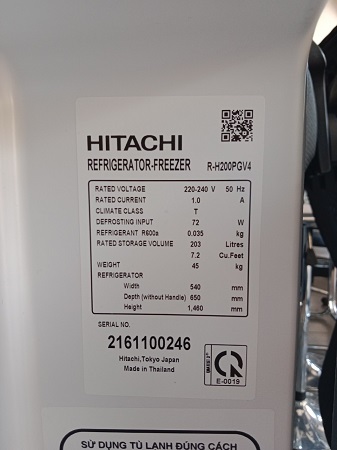 Tủ lạnh inverter HITACHI 203 Lít R-H200PGV4 cũ SP016720